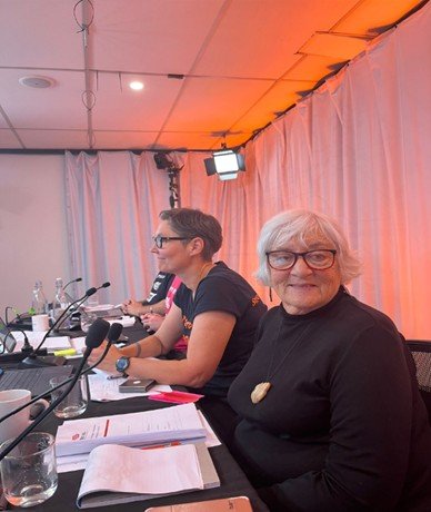 Te Kāhui Kaumātua, Taua Roimata Kirikiri and Te Pou Ahurei, Amy Ross in the studio for Annual Conference